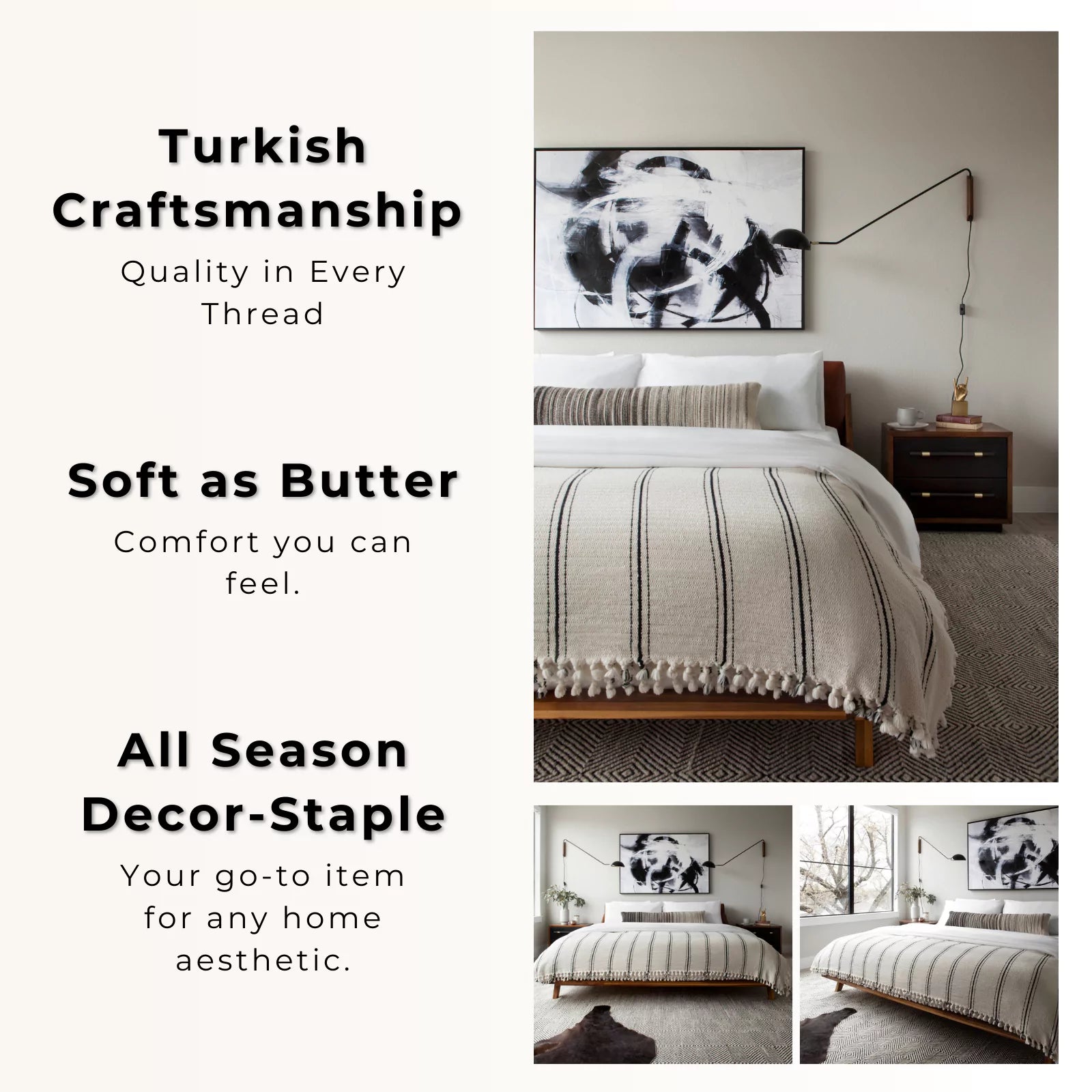 Sophie | Farmhouse Home Decor Turkish Cotton Throw Bed Blanket