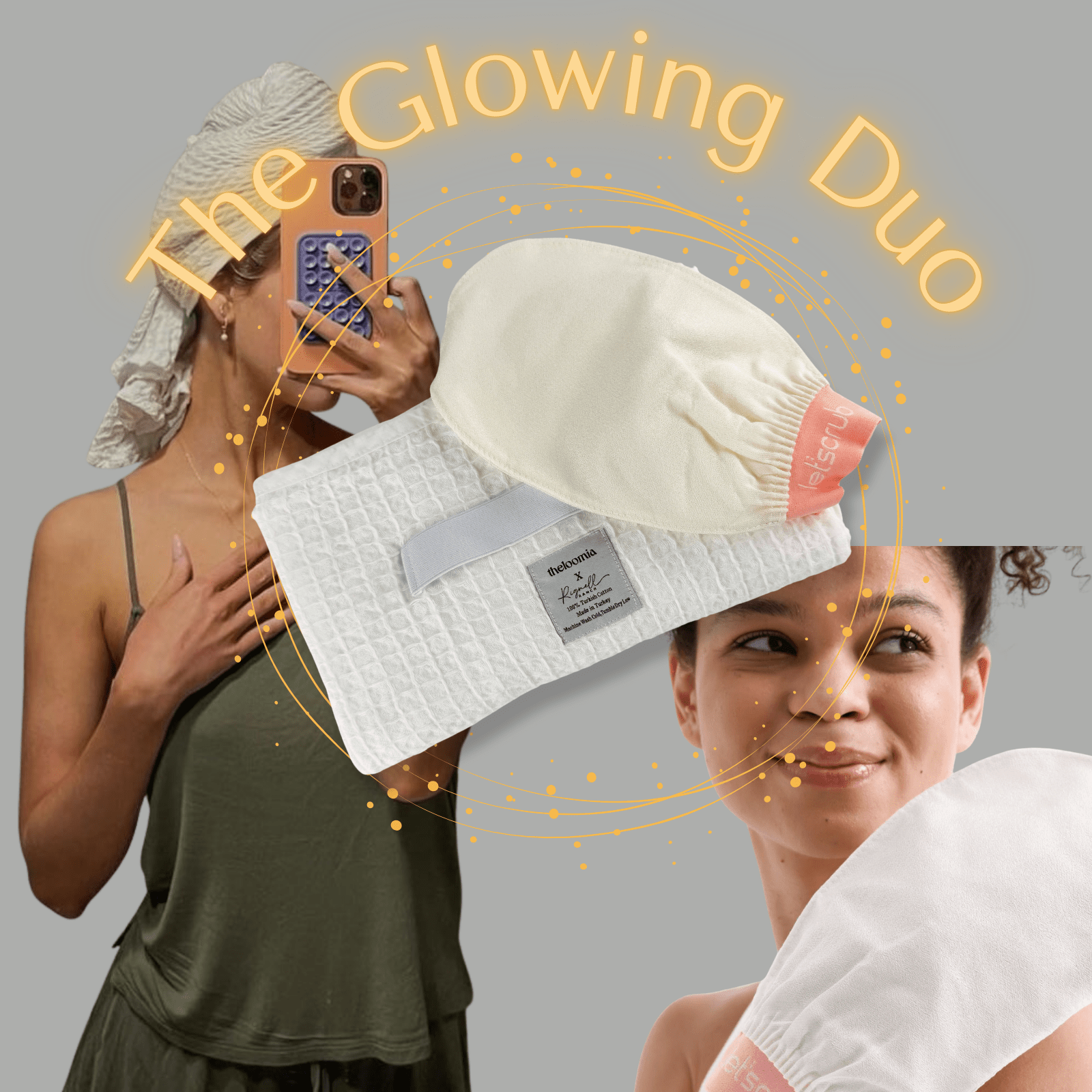 Glowing Duo of Hair Towel and Bath Glove