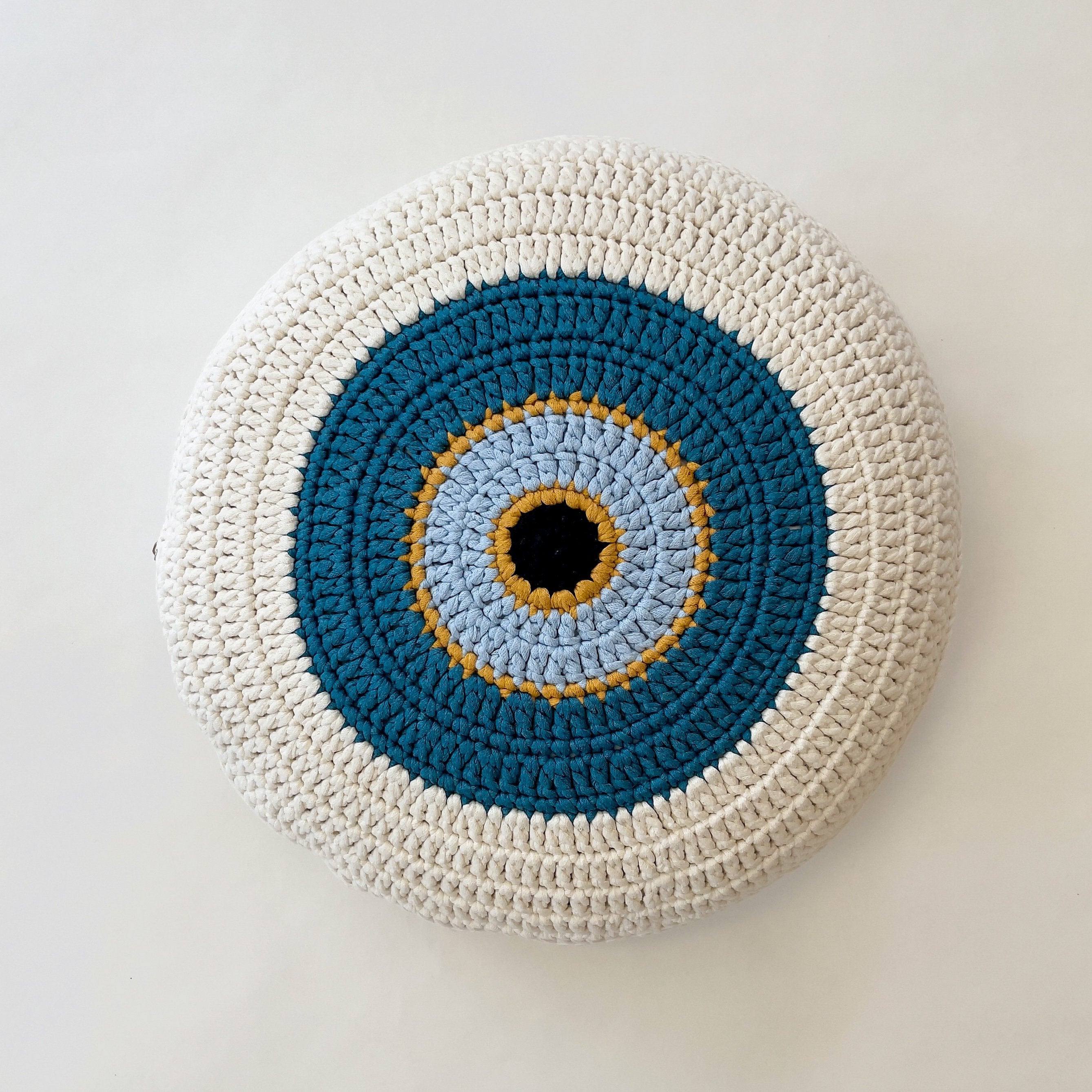 Sena Evil Eye Round Hand-Knitted Throw Pillow - Theloomia