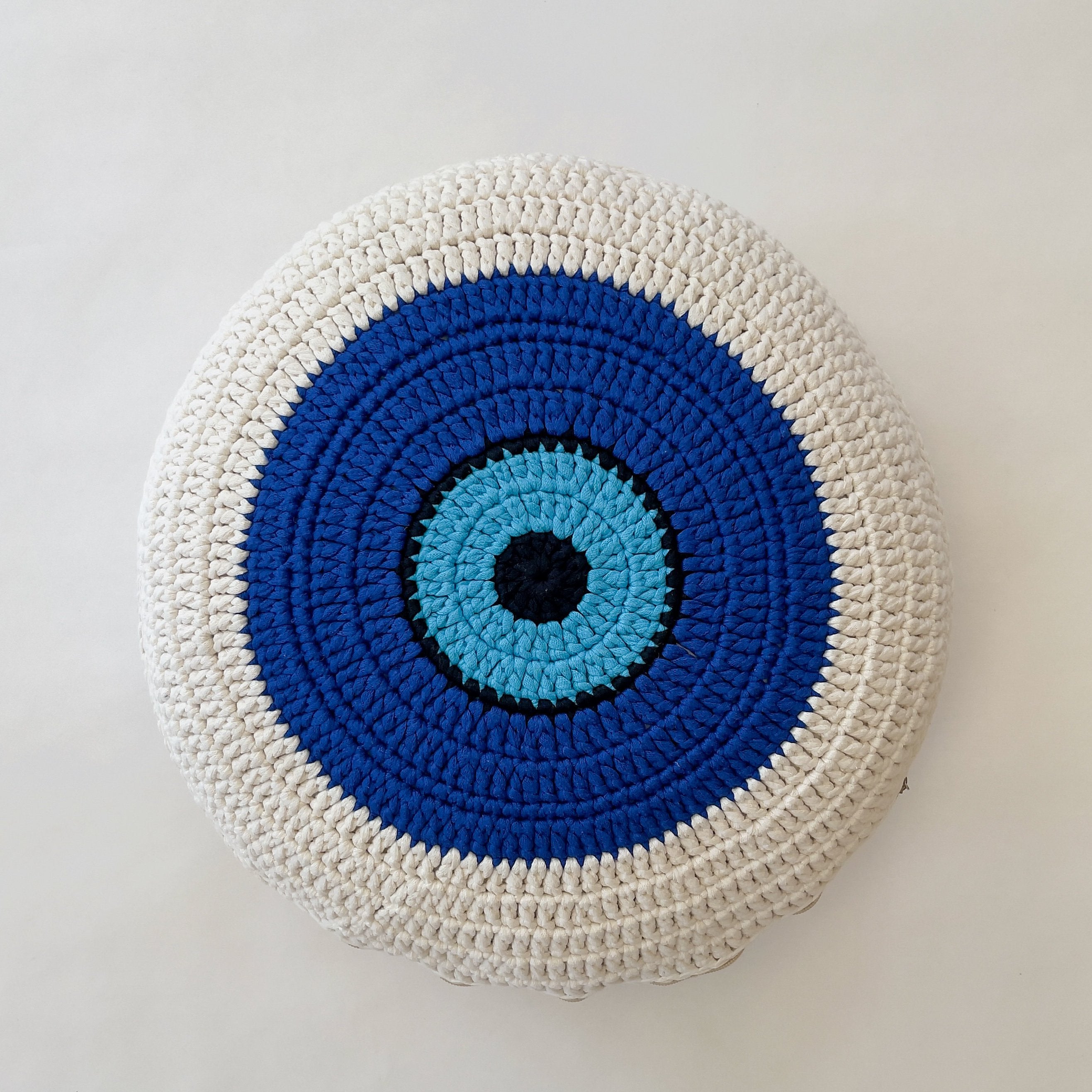 Sena Evil Eye Round Hand-Knitted Throw Pillow - Theloomia