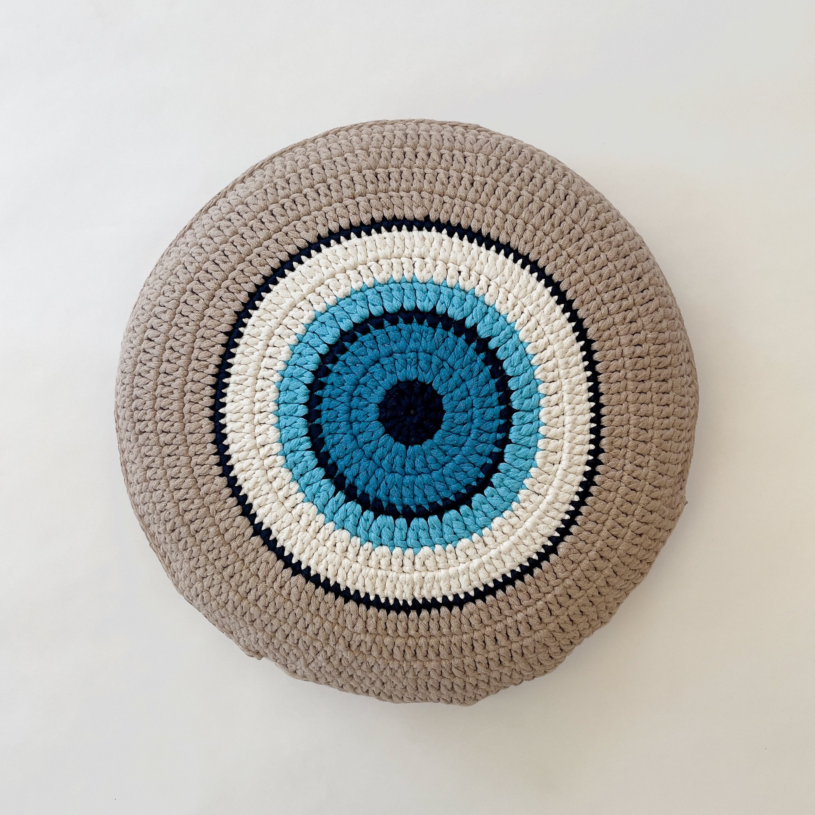 Sena Evil Eye Round Hand-Knitted Throw Pillow - Theloomia