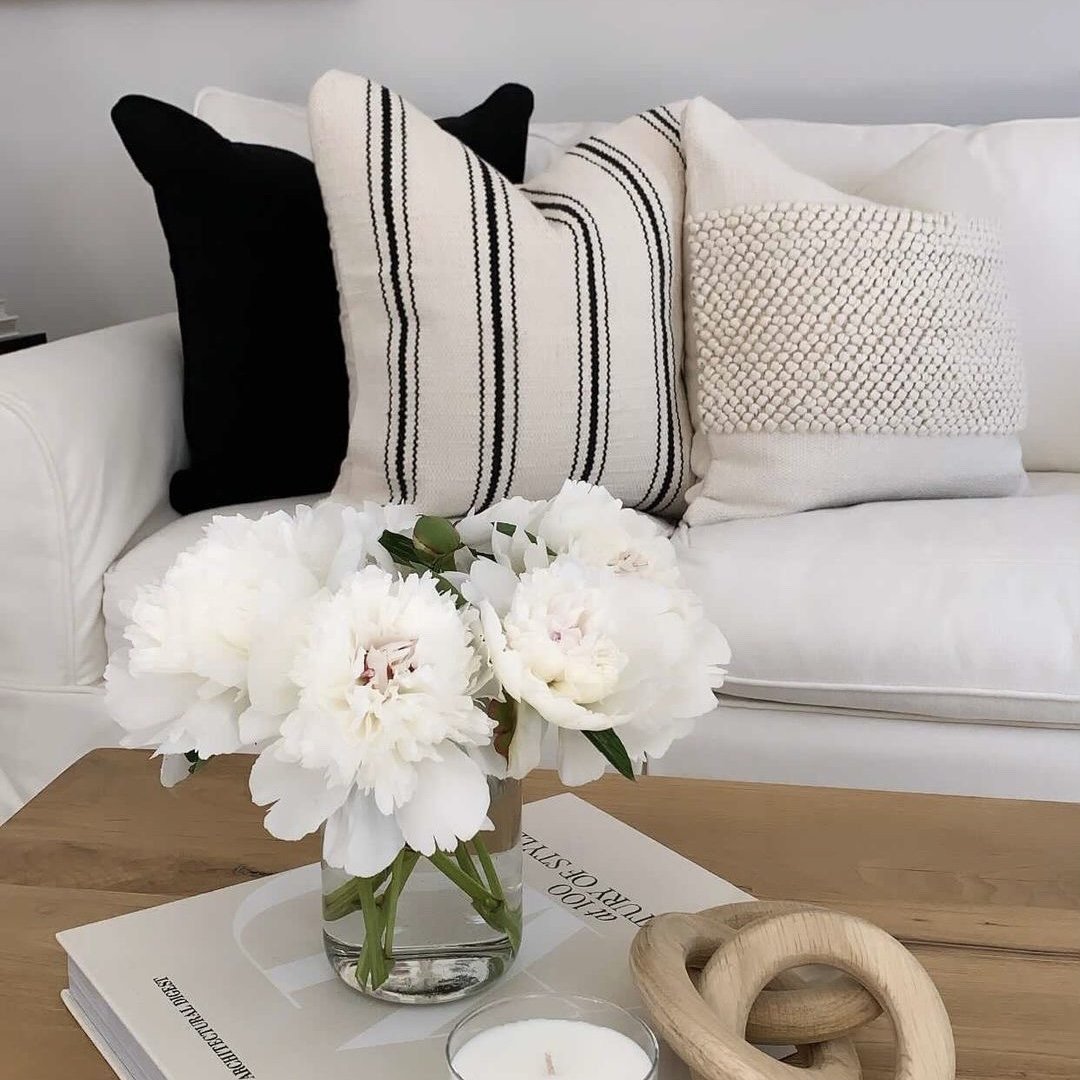 SOPHIE BLACK AND CREAM STRIPE HANDWOVEN PILLOW - Theloomia