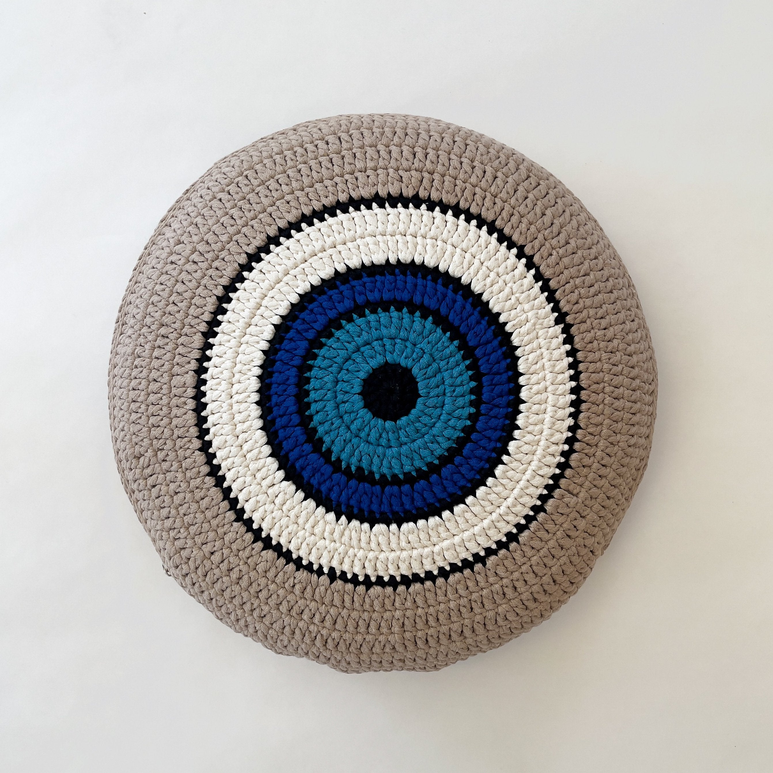 Sena Evil Eye Round Hand-Knitted Throw Pillow - Theloomia