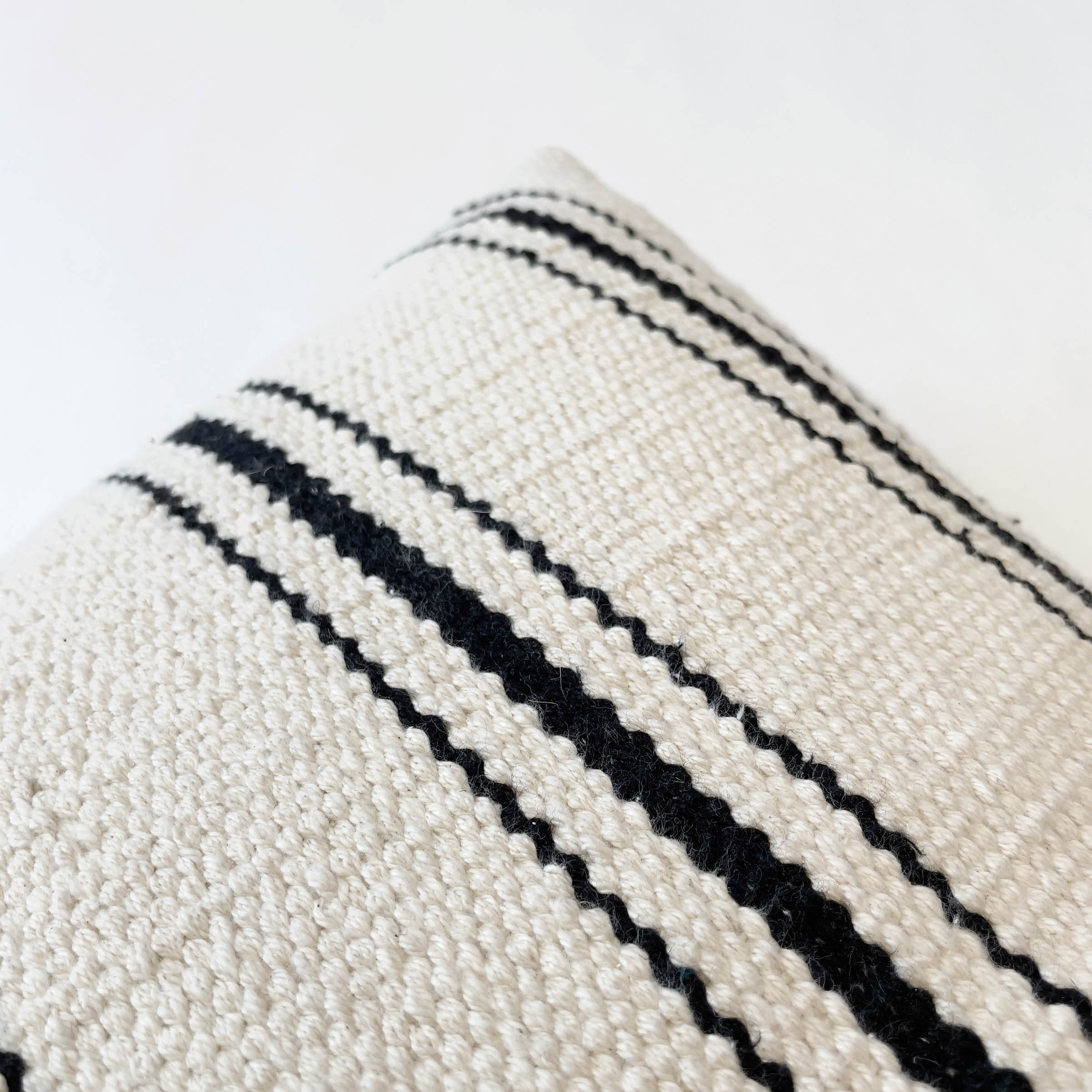 SOPHIE BLACK AND CREAM STRIPE HANDWOVEN PILLOW - Theloomia
